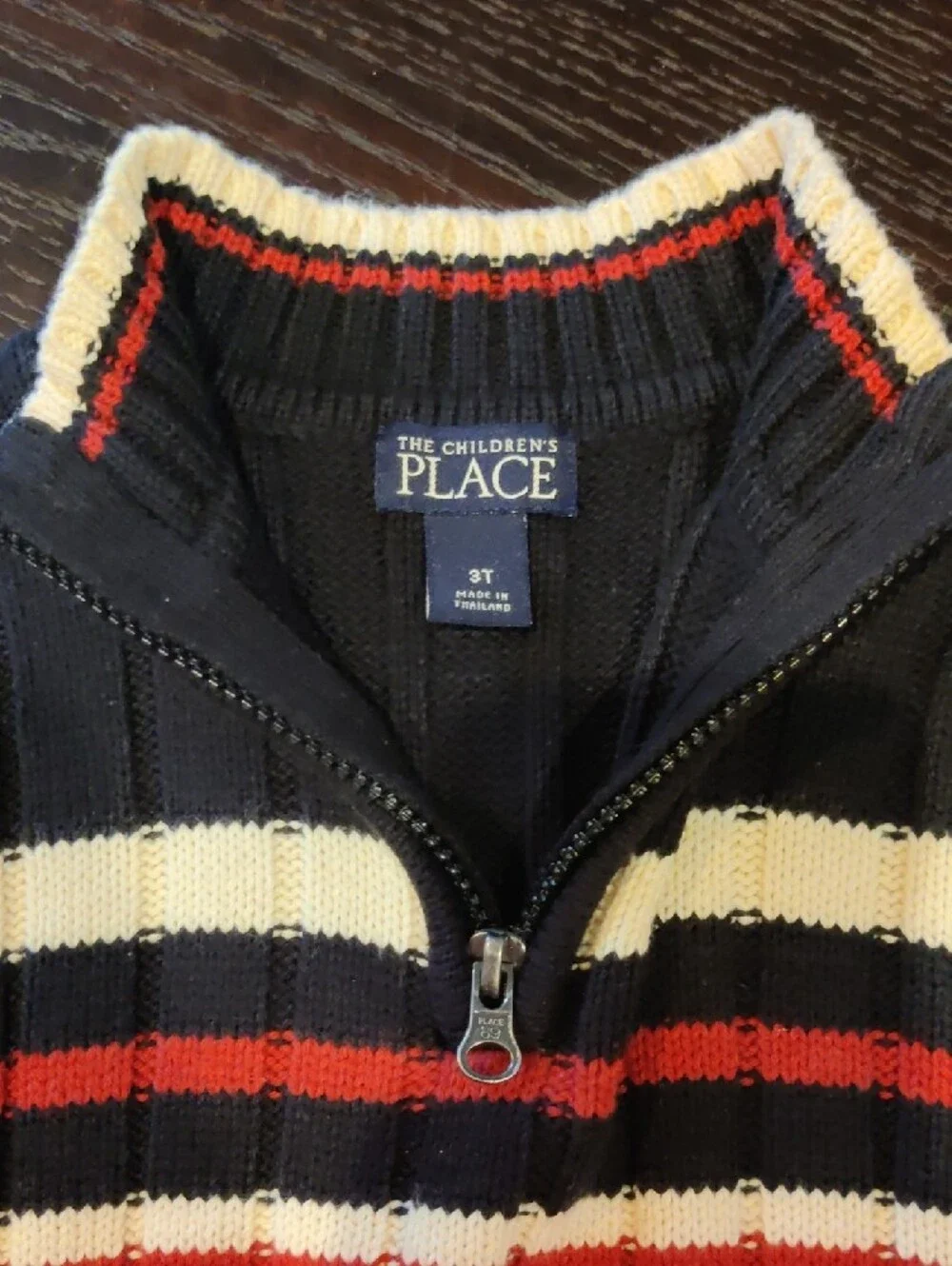 Kid's The Children's Place Red, Black & Cream Ribbed Half-Zip Sweater